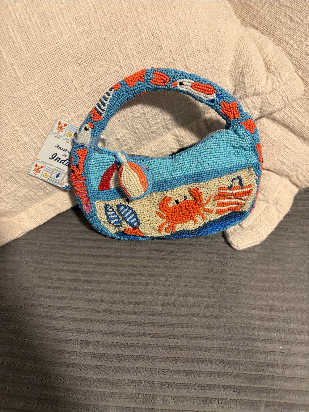 TJMAXX Beaded Blue and Orange Crab Handle Bag